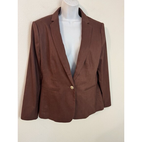 NEW ANN TAYLOR BLAZER JACKET SZ 8 Linen Blend Chocolate Brown Classic Old Money - Picture 1 of 8